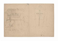Inneneinrichtung der Küche – Bleistift braun-farbenes Papier – 1880