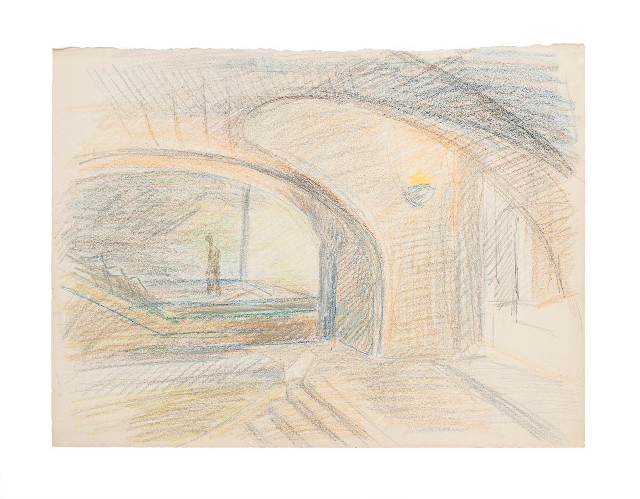 The Bridge - Pastel on Paper by R. Cazanove - Mid-20th Century