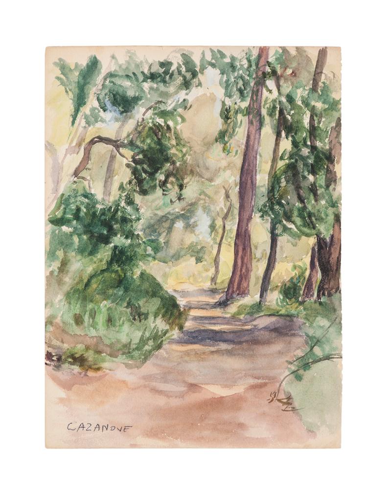 Raymond Cazanove Figurative Art - Forest - Watercolor on Paper by R. Casanove - 1950s