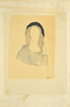 Robe Devant - Original Black China Ink and Pencil Drawing -  1952