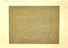 Figure – schwarze China-Tinte und Bleistiftzeichnung  1950s