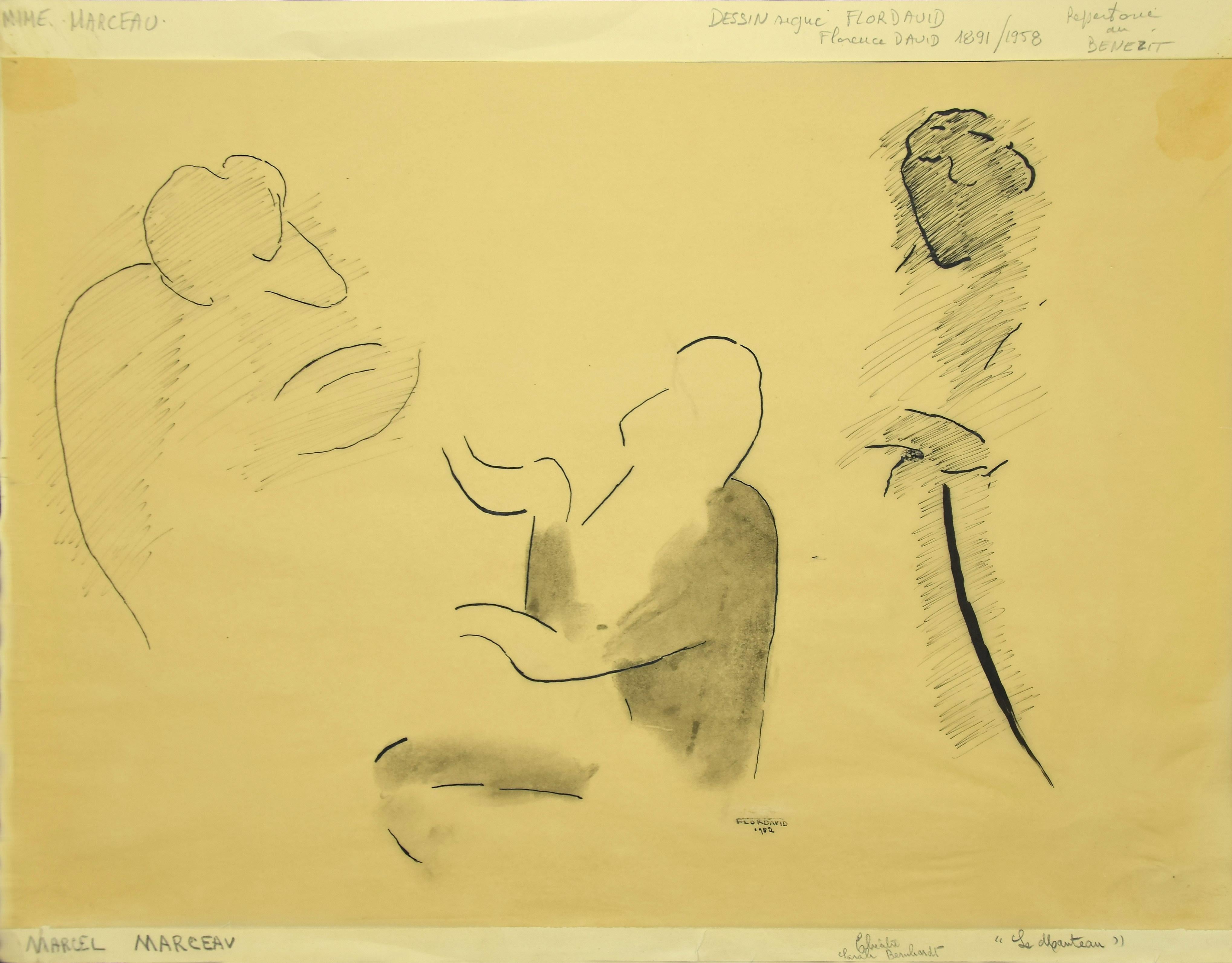Le Manteau - Original Black China Ink and Pencil Drawing -  1952