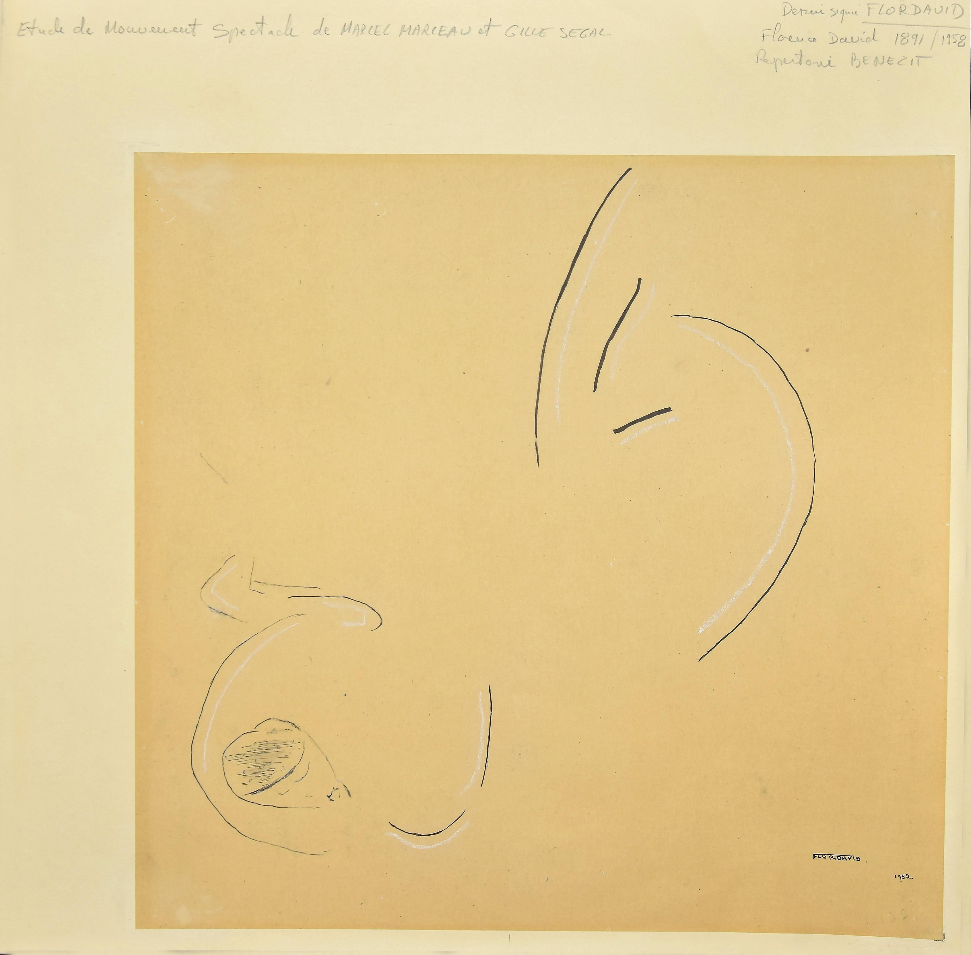 Flor David Abstract Drawing - Étoile de Moment - Black China Ink and Pencil Drawing -  1952