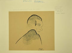 Portrait de Julien - Dessin à l'encre et au crayon de Chine noire  1950s
