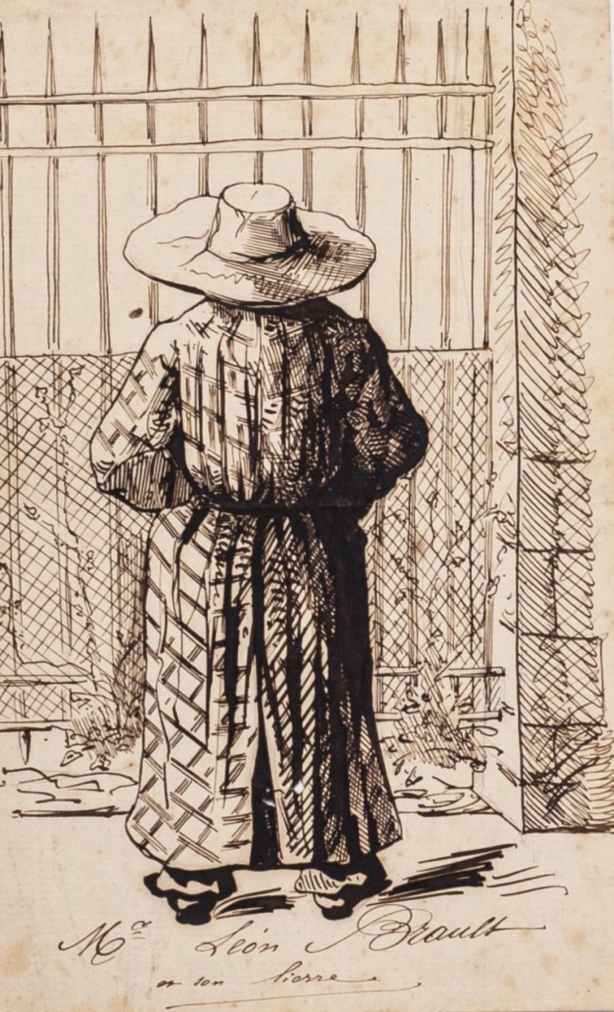 Figura de espaldas - Dibujo en tinta china negra - Siglo XX