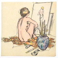 Vintage Nude - Original Ink and Watercolor - 20th Century