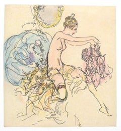 Nude - Original Ink and Pastel on Paper - 20th Century