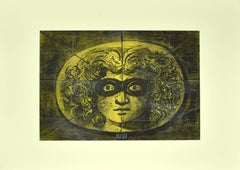 Masque Medusa - Encre de Chine noire, dessin au crayon et à l'aquarelle - 1972