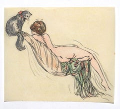 Nude - Original Ink and Pastel on Paper - 20th Century Nude - Original Ink and Pastel on Paper - 20th Century