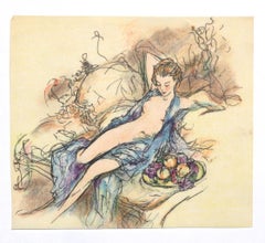 Nude - Original Ink and Pastel on Paper - 20th Century Nude - Original Ink and Pastel on Paper - 20th Century