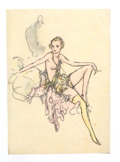 Nude - Original Ink and Pastel on Paper - 20th Century Nude - Original Ink and Pastel on Paper - 20th Century