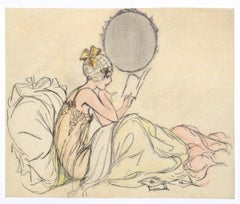 Woman Figure - Original Ink and Pastel on Paper - 20th Century
