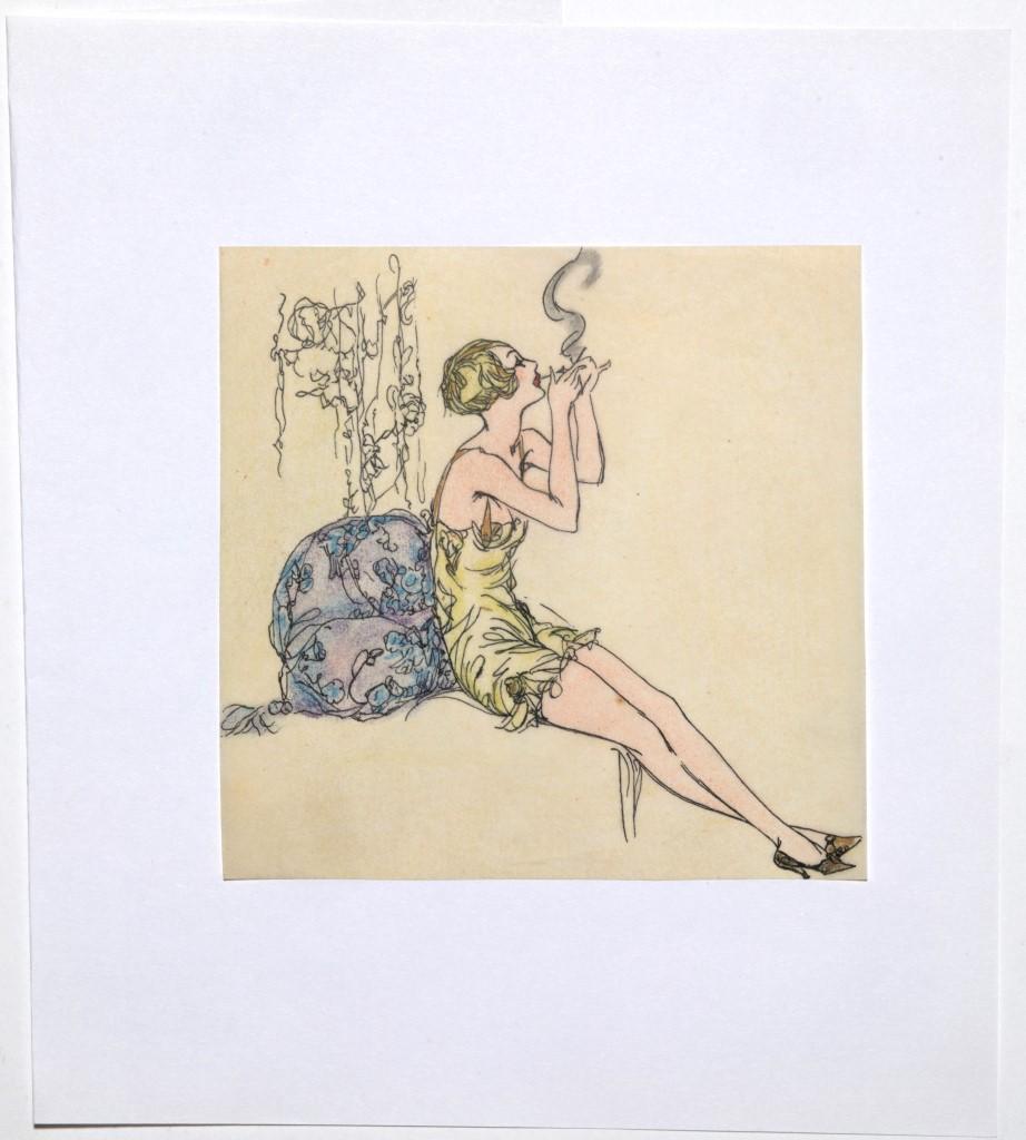 Frauenfigur – Original Tinte und Pastell auf Papier – 20. Jahrhundert – Art von Unknown