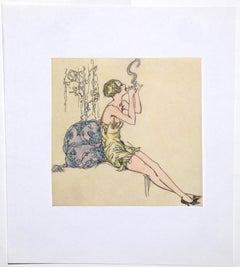 Figura di donna - Inchiostro e pastello originale su carta - XX secolo