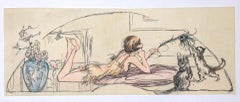 Woman Figure - Original Ink and Pastel on Paper - 20th Century