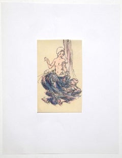 Woman Figure - Original Ink and Pastel on Paper - 20th Century