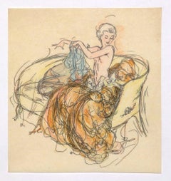 Woman Figure - Original Ink and Pastel on Paper - 20th Century