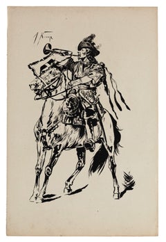 Mounted Trumpeter - Lithograph - 19th Century