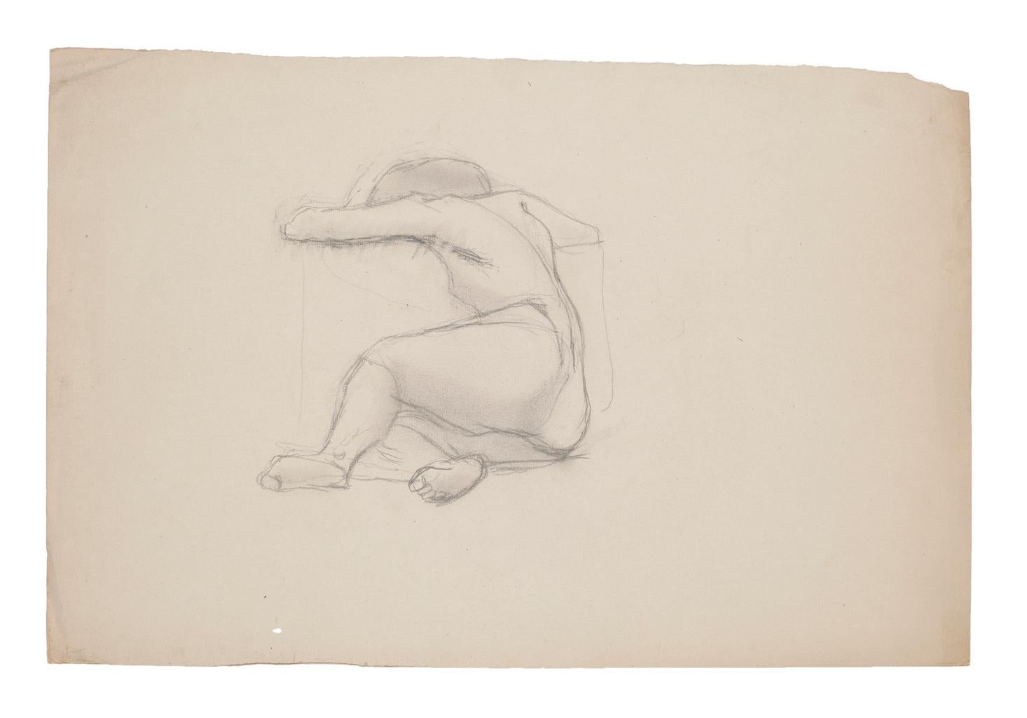Nude Unknown - Femme nue - Crayon original sur papier - XXe siècle