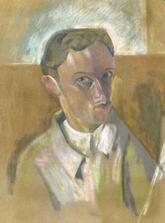 Portrait - Dessin original en pastels colorés sur velours de papier - 20ème siècle