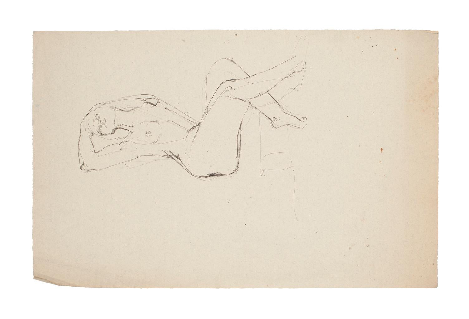 Nude Unknown - Femme nue - Crayon original sur papier de l'artiste française - 20ème siècle