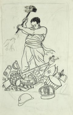 El desayuno - Dibujo original en témpera y tinta china - Siglo XX