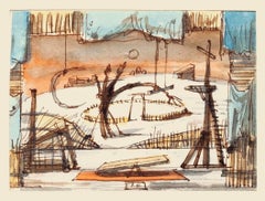 scénographie - Encre et aquarelle originales sur papier d'E. Berman - 20e siècle