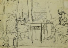 Intérieur - Dessin original au crayon et à l'encre - XXe siècle