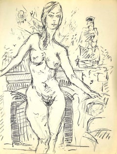 Figure de femme - Dessin original au stylo et au crayon - XXe siècle