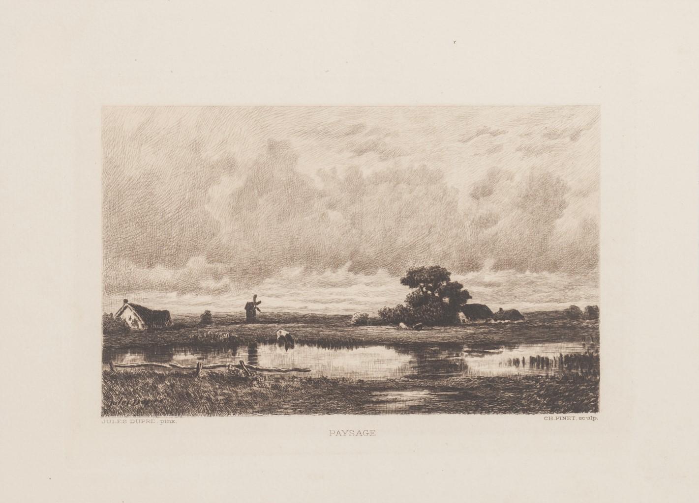 Jules Dupré & Ch. Pinet Figurative Print - Paysage - Original Etching by C. Pinet after Jules Dupré - 19th Century