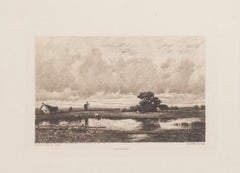 Antique Paysage - Original Etching by C. Pinet after Jules Dupré - 19th Century