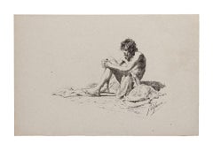 The Beggar - Original Woodcut Print by Attilio Stefanori - 1880