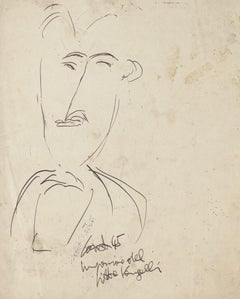 Figure d'homme - Dessin à l'encre de Chine noire - XXe siècle