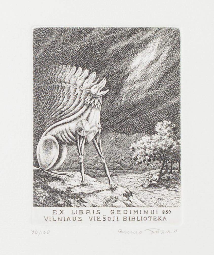 Bruno Pozzo Figurative Print - Ex Libris - Gediminui 650 - Vilniaus Viesoji Biblioteka - Etching - 1950s