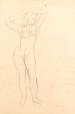 Vintage Nude - Drawing In Pencil- 20th Century