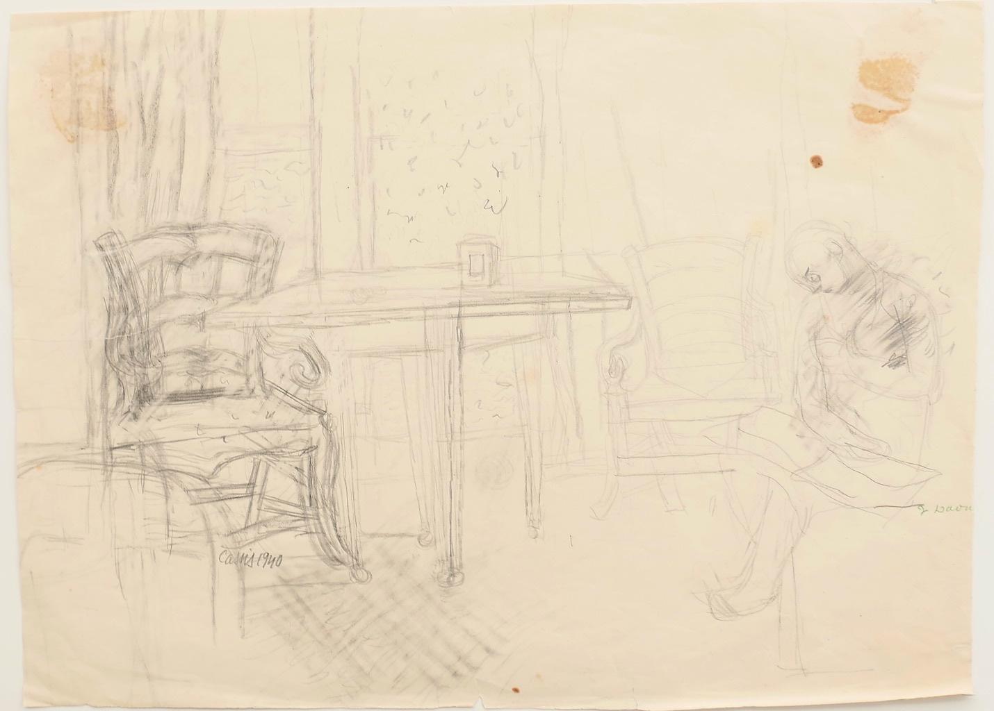 Interior - Drawing In Pencil - 1940