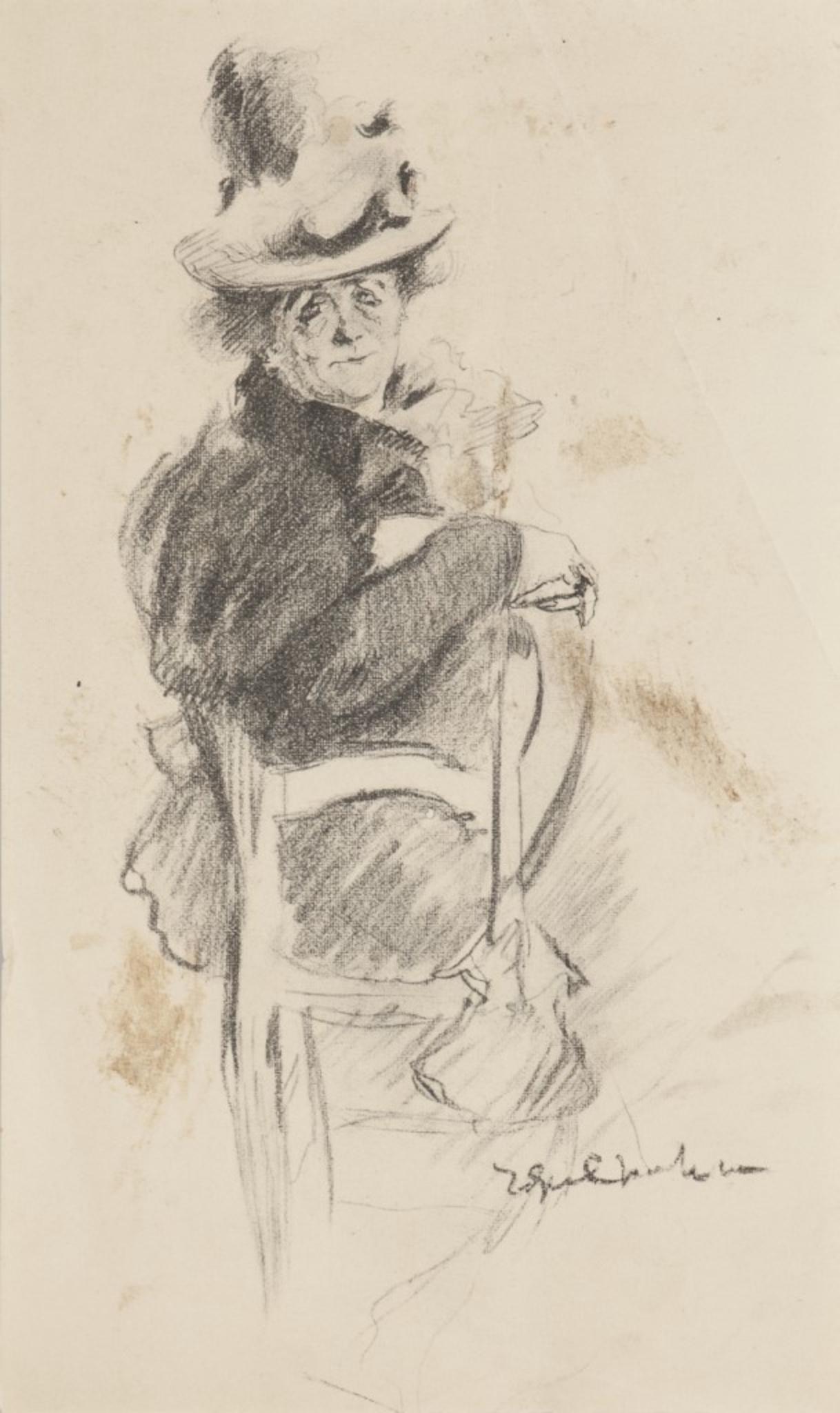 Figure assise - Dessin au crayon - XXe siècle