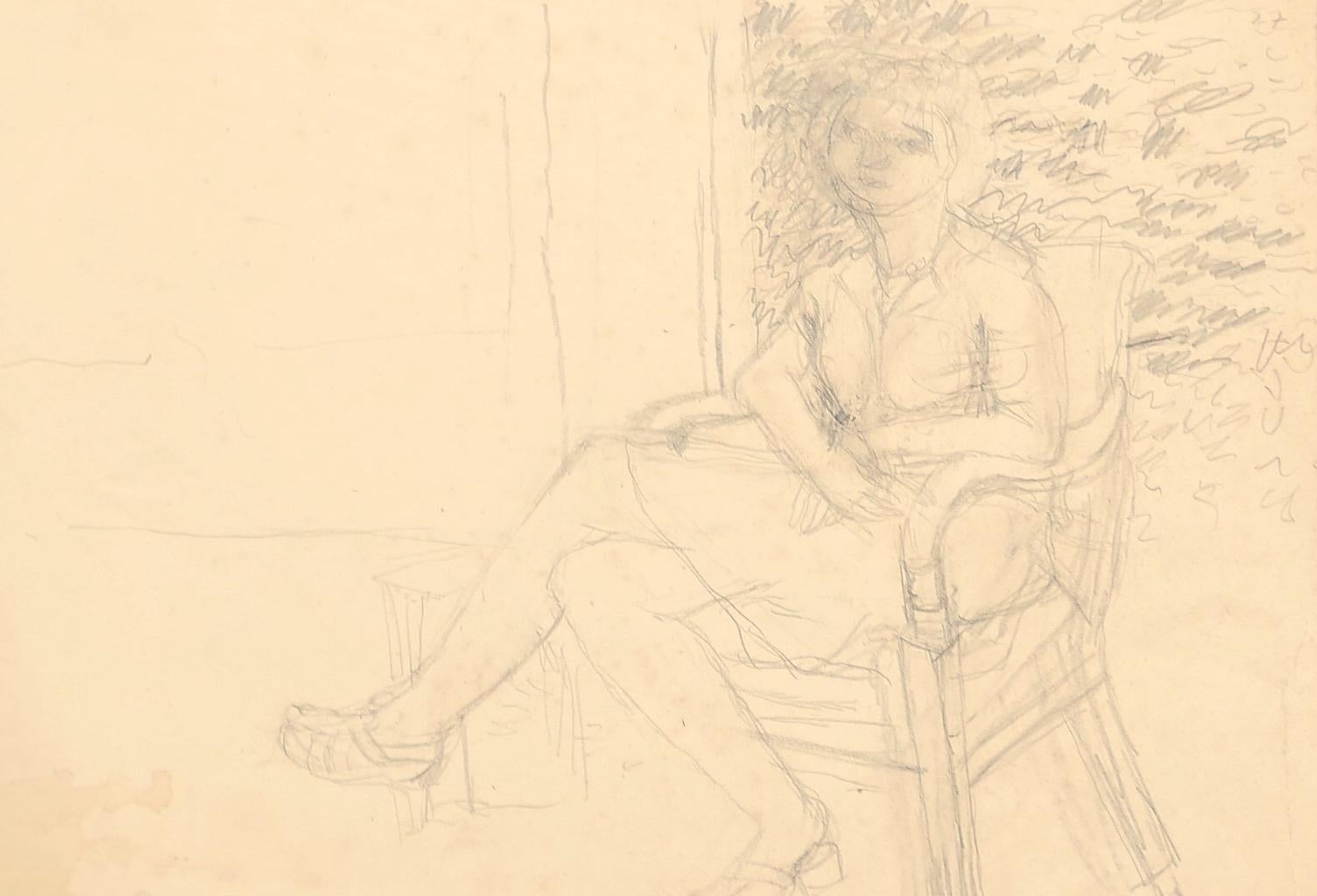 Jeanne Daour Interior Art - Interior - Drawing In Pencil- 20th Century