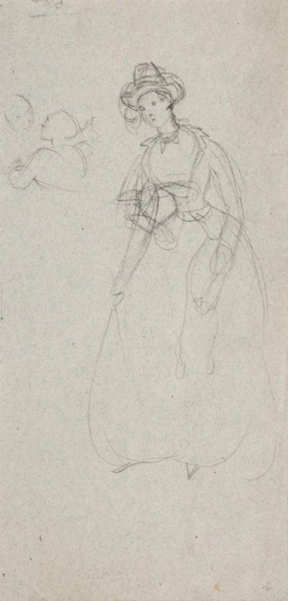 Woman Figure - Original Pencil on Paper - 1853