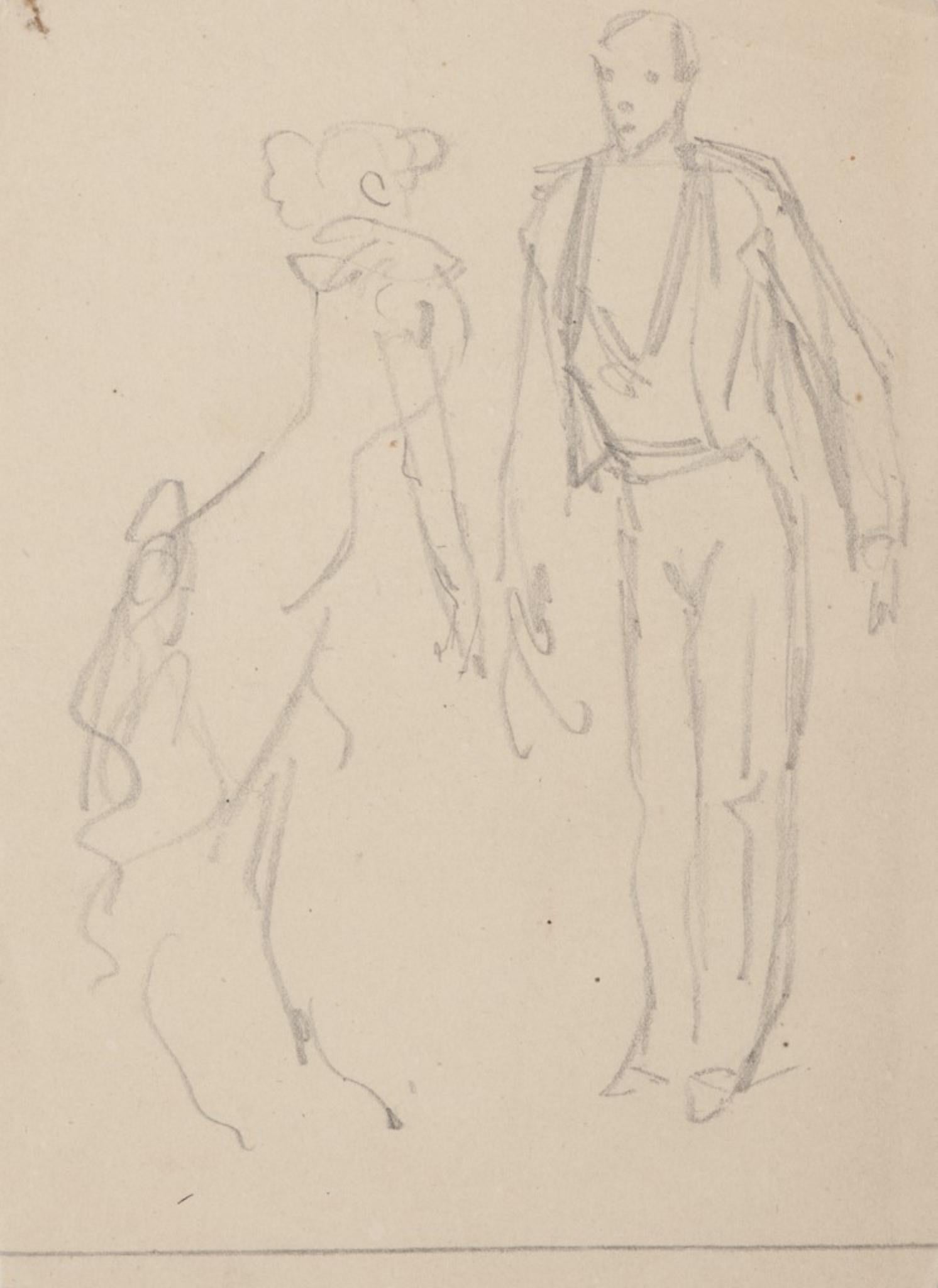 Chiffres -  Dessin au crayon - XXe siècle