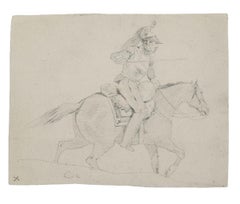 Un soldat à cheval - Dessin au crayon - XIXe siècle