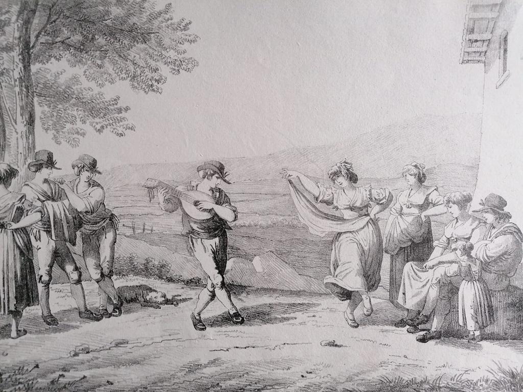 Roman Dances and Songs -  Original Charcoal And Pencil Drawing - 19th Century