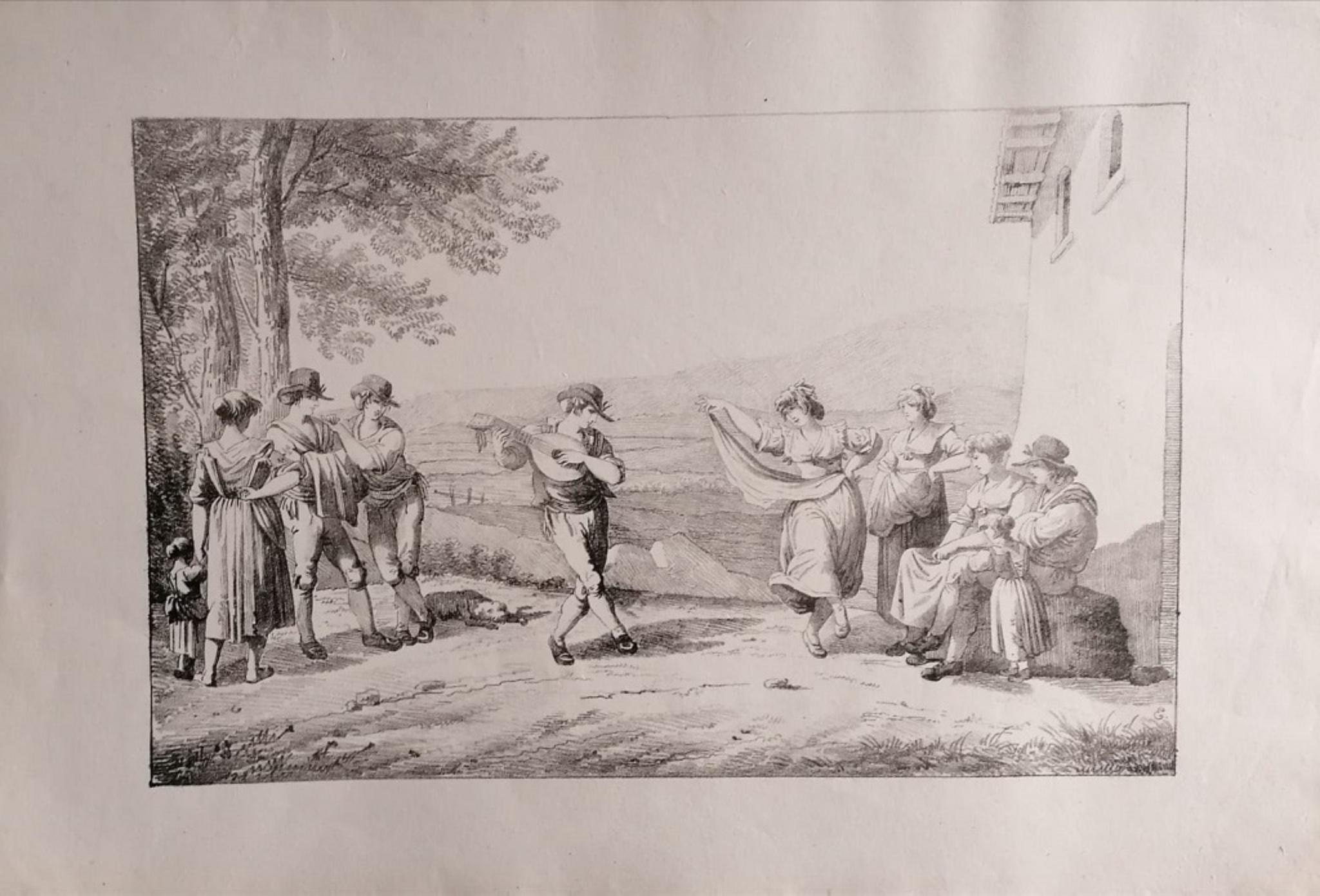 Roman Dances and Songs -  Original Charcoal And Pencil Drawing - 19th Century - Art by Unknown
