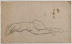 Vintage Nude - Original Drawing In Pencil by Jeanne Daour - 20th Century