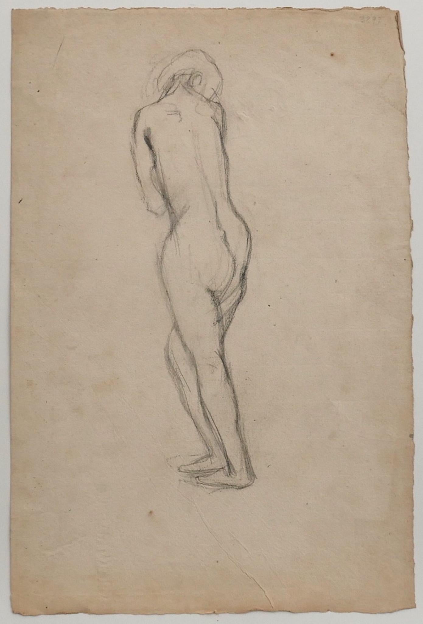Nudefarbene Originalzeichnung mit Bleistift von Jeanne Daour - 20. Jahrhundert