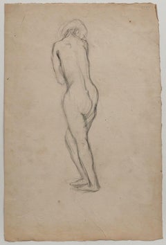 Vintage Nude - Original Drawing In Pencil by Jeanne Daour - 20th Century