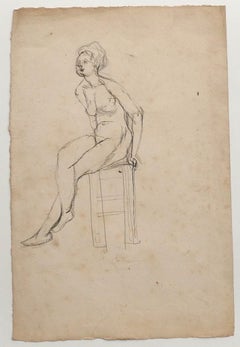 Nude - Original Drawing In Pencil by Jeanne Daour - 20th Century