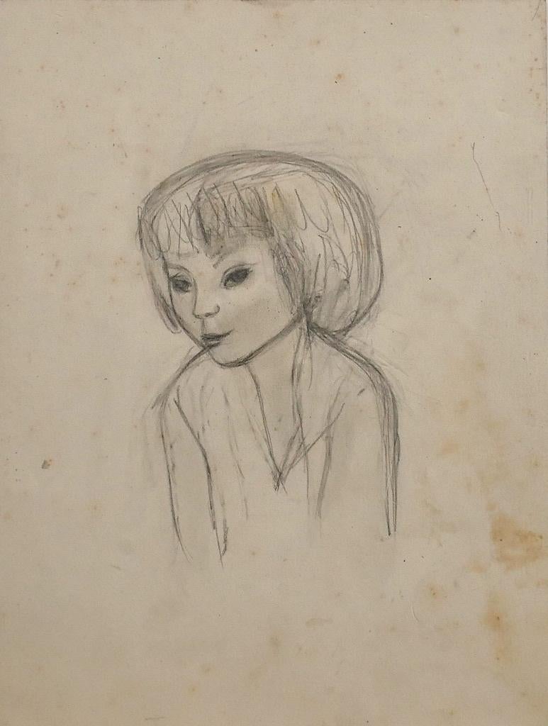 Portrait is an original drawing in pencil on paper realized by Jeanne Daour.

The state of preservation is good except for some diffused foxings.

Sheet dimension: 31,5 x 24 cm

The artwork represents the portrait of a girl, skillfully created