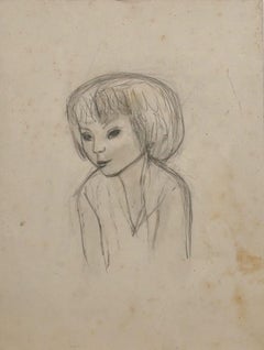 Portrait de Jeune Fille -  Drawing In Pencil by Jeanne Daour - 20th Century