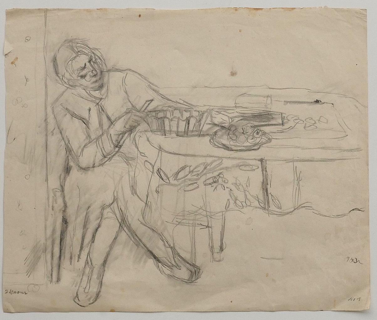 Interior - Original Drawing In Pencil by Jeanne Daour - 20th Century